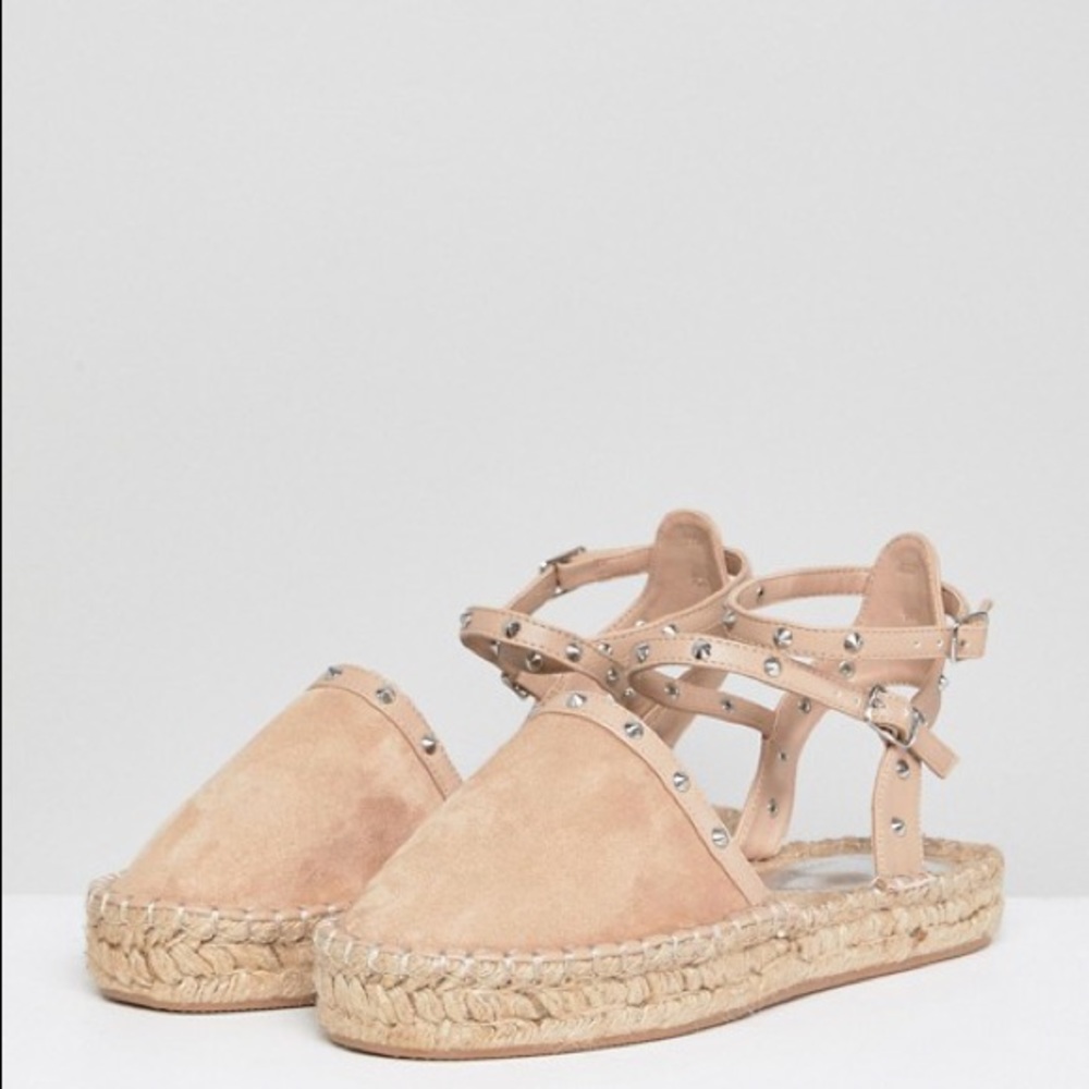 ASOS Studded Espadrilles Beige Sandals Size 9